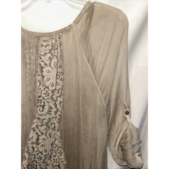 AMANTI Silk Chiffon Taupe blouse Women’s Small Lace Italy Lagenlook Quiet Luxury - Picture 13 of 15